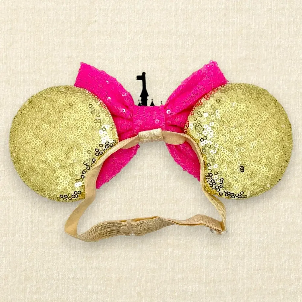 Elastic Gold Sequin Cinderella's Castle Minnie Ears | Disney-Inspired Mouse Ears